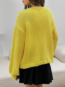 SHEIN Coolane Women Plain Long Sleeve Yellow Cardigan, Minimalist Casual Tops For Daily Wear - Yellow - View 2