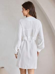 Ocili Leisure Comfy Soft Skin-Friendly Wrinkled Women's Solid Color Long Sleeve Robe - White - View 3