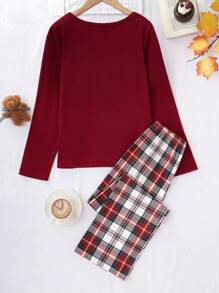 SHEIN 2pcs/Set Boys Casual Knit Round Neck Long Sleeve Top And Pants Pajama Set, Matching Daddy And Me Outfits (2 Sets Sold Separately) - Multicolor - View 2