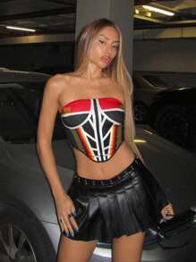 EgrlEra Racing Style Graphic Print Tube Top For Women, Baddie Night Out Style Y2K Outfit 