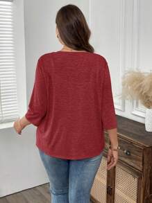 EMERY ROSE 大码度假服装女士女士开衫纯色不对称下摆休闲度假服装夹克 - 酒紅色 - 查看 2