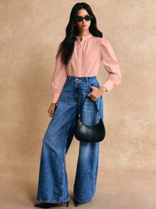 Poéselle 素色前紐扣襯衫 - 藕粉色 - 查看 2