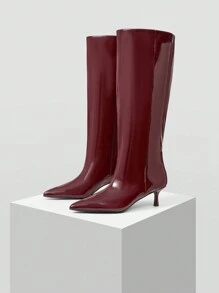 MOTF PREMIUM FRENCH TALL BOOTS, STILETTO HEEL BOOTS FOR WOMEN NEW YEAR HOLIDAY, FOR VALENTINE'S DAY, SPRING SHOES, SPRING BREAK EASTER FOR CHRISTMAS - Burgundy - View 7