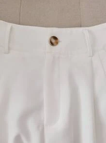 Franclia Petite Women's Solid Color Pleated Loose Hem Casual Shorts - White - View 4