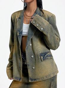 SHEIN ICON Retro Loose Denim Jacket - Medium Wash - View 6