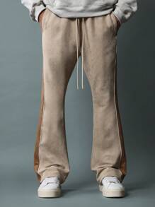 SUMWON Premium Suede Flared Track Pants Athletic Loungewear With Side Contrast Panels Vintage Inspired Sweatpants Autumn Winter Casual Bottoms