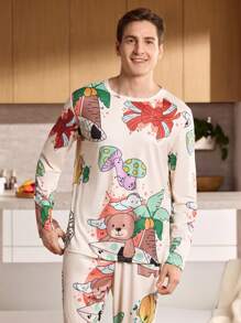 2 件套睡衣套装，圆领长袖上衣和长裤