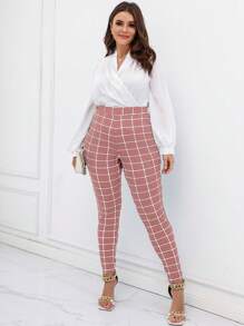 Celure Talla grande Pantalones ajustados con estampado de cuadros