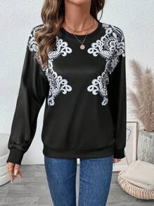 EMERY ROSE sweat-shirt minimaliste d'épaule à imprimé contrasté monochrome, automne - Noir et Blanc - Voir 6