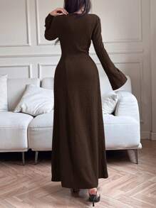 Feyla 女士纯色前系带长袖休闲长裙