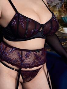 Bộ đồ lót thêu xương cá màu tím gợi cảm cỡ lớn 3 món/bộ - Màu tím - Xem 5