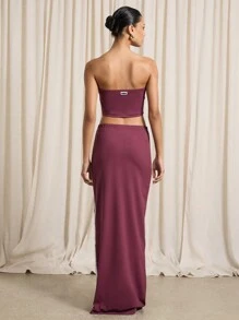 AiiRZ Bandeau Side Stripe Crop Top And Maxi Skirt Set - Burgundy - View 2