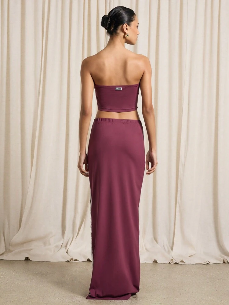Bandeau Side Stripe Crop Top And Maxi Skirt Set