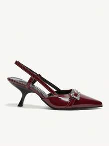 CUCCOO CHICEST Women's Retro Embroidery Pointed Toe High Heels Slingback Shoes Spring Shoes Spring Break Easter Prom Heels - Burgundy - View 2