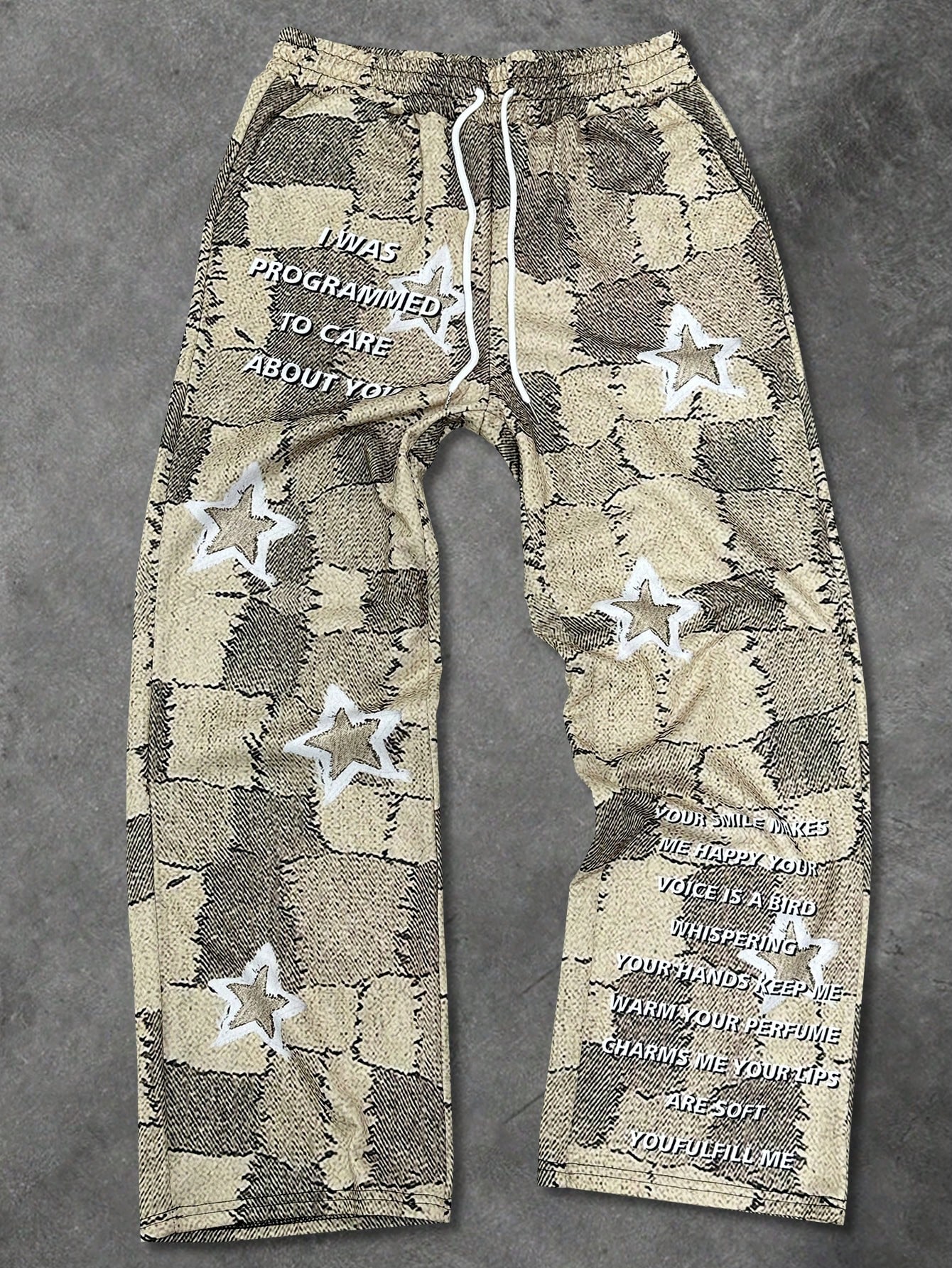 Men's Casual Star & Slogan Print Drawstring Waist Pants