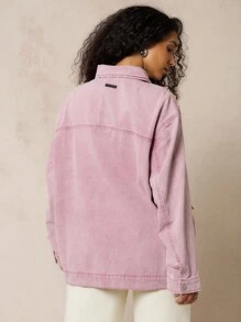 SUMWON WOMEN Oversized Utility Trucker Jacket Washed Cotton Fall Winter Spring Relaxed Fit Multiple Pockets Everyday Casual Outdoor Workwear Streetwear - Dusty Pink - View 2