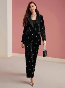 MOTF PREMIUM 天鹅绒单纽扣结构西装外套 - 黑色 - 查看 5