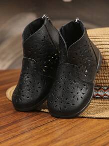 Toddler Perforated Breathable Cute Shoes, Fashionable Baby Boots - Black - View 2