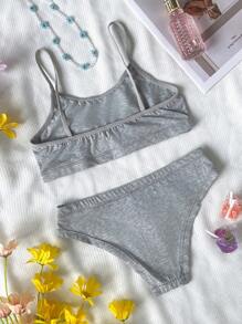 SHEIN 2pcs Tween Girl Minimalist Comfortable Camisole & Boyshort Underwear Set - Light Grey - View 2