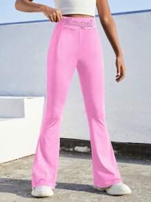 SHEIN Tween Girls Casual Y2K Style Butterfly Rhinestone Embellished Long Pants - Pink - View 4
