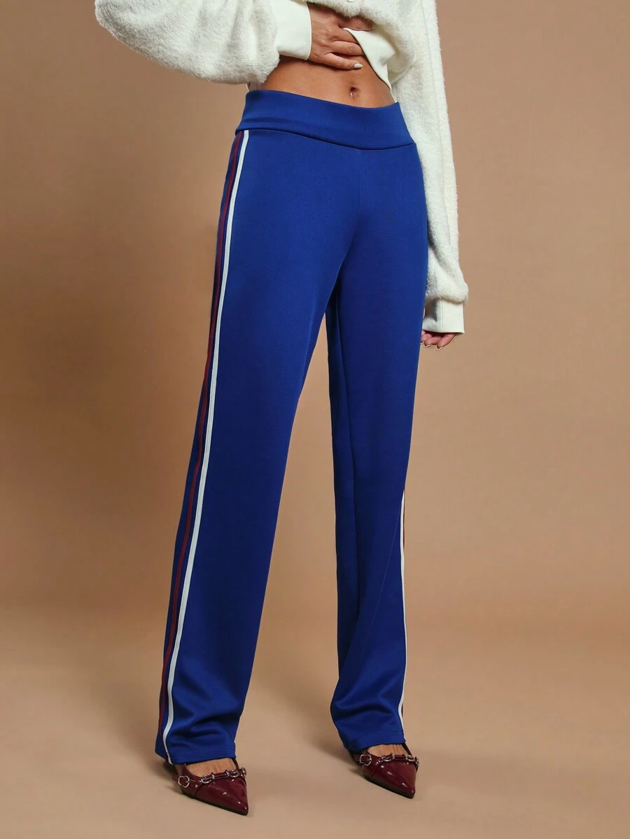 COSMINA Women's Solid Color Patchwork Casual Low-Waist Sweatpants, Everyday Wear - Navy Blue - View 1