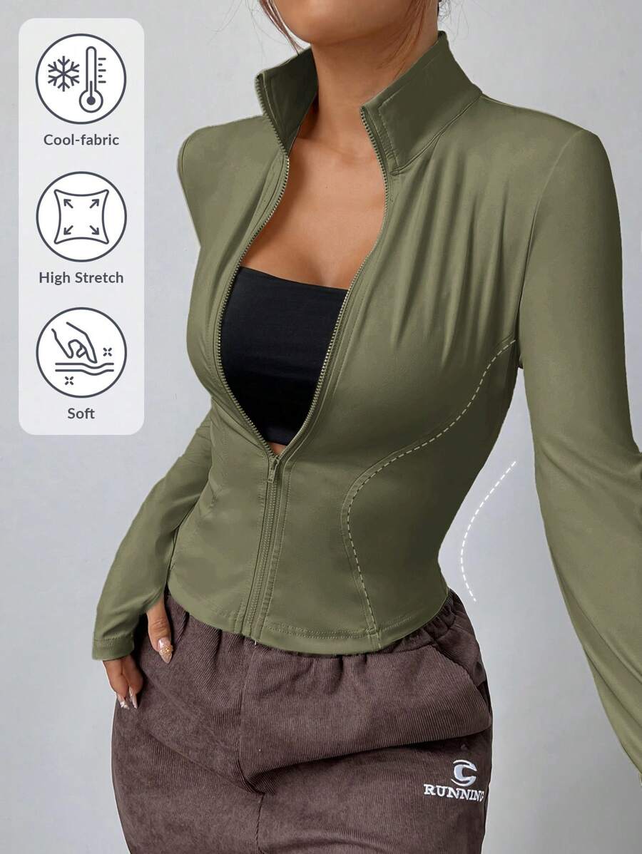 SHEIN EZwear Plus Size Women's Olive Green Casual Jacket - Army Green - View 1