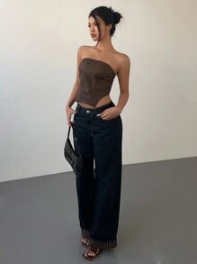 Aloruh Top con corpiño estilo corsé de piel desgastada con hombros descubiertos de estilo vintage, tipo pirata, para mujer para otoño e invierno