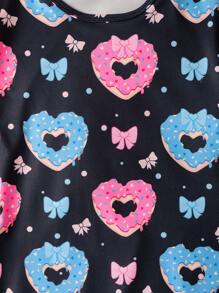 Tween Girl Heart, Donut, Bow Print Long Sleeve Nightgown