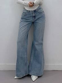 DAZY Women's Front Button Pocket Casual Flare Leg Jeans - Light Wash - View 2