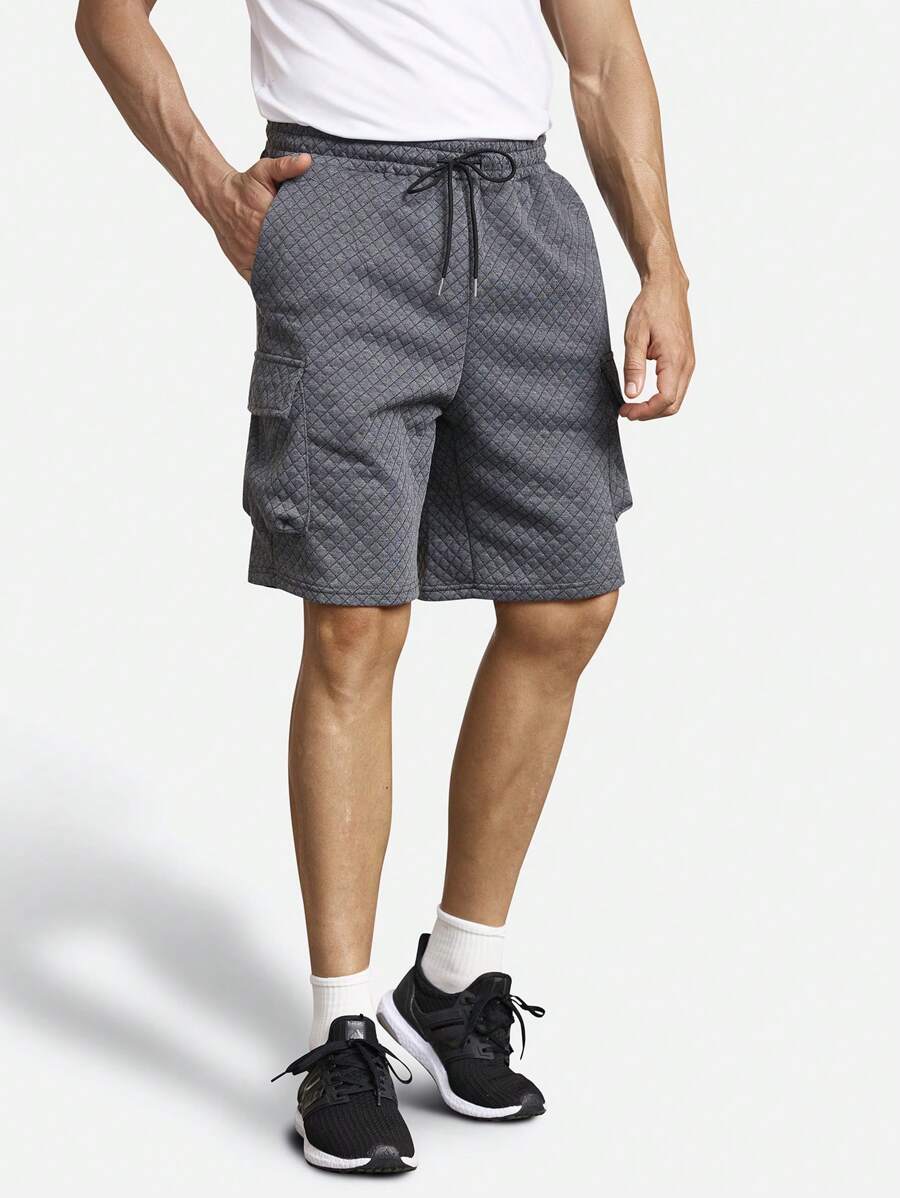 Manfinity Sport Corelite Boyfriend Style Men's Casual Solid Color Drawstring Waist Cargo Sports Shorts Grey Shorts