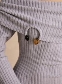 Poéselle 女式纯色露肩长袖休闲中长连衣裙 - 灰色 - 查看 2