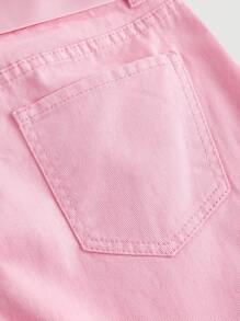 SHEIN MOD 女士纯色牛仔裤搭配领带，简约休闲日常风格 - 粉色 - 查看 4