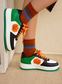 CUCCOO EASI Scarpe sportive da donna con suola spessa, allacciate, con stampa di zucche, bicolore, casual, con platform, adatte per l'autunno e la primavera, motivo zucche di Ognissanti - Multicolore - Visualizzare 4