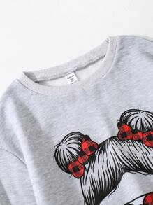 2 件套青少年女孩休闲卡通印花运动衫和格子裤套装，秋冬 - 彩色 - 查看 4