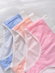 3pcs/Set Casual Street Style Denim, Cat & Bear Print Girls Underwear - Multicolor - View 3