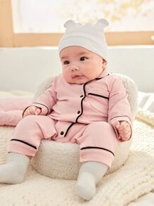 Cozy Pixies Bộ đồ liền thân dài tay cổ tròn dệt kim mềm mại cho bé gái sơ sinh kèm gối đầu 2 món - Hồng - Xem 5