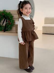 DAZY 2pcs Young Girl Girls Autumn Clothes Set - Brown - View 5