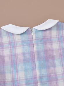 PrepCrw Vestido informal de 2 en 1 para niñas jóvenes, con diseño de cuadros, corte holgado, en colores gris y púrpura, para primavera y otoño