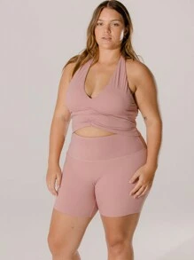 Aralina Curve Leisurewear Blush-Toned Soft Stretch Mid-Thigh Bottom Lifting Active Bike Shorts