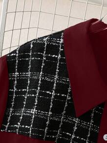 SHEIN LUNE Plus Size Solid Color Splicing Front Button Long Sleeve Casual Top Women Shirt - Burgundy - View 4