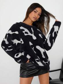 Manfinity Unisex Unisex Fluffy Round Neck Long Sleeve Sweater, Suitable For Autumn/Winter