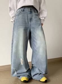 DAZY Women's Casual Acid Wash Distressed Loose Fit Boyfriend Jeans