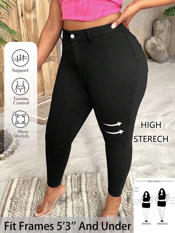 SHEIN PETITE CURVE Women's Plus Size Casual Basic Skinny Denim Jeans, Fall Women Clothes