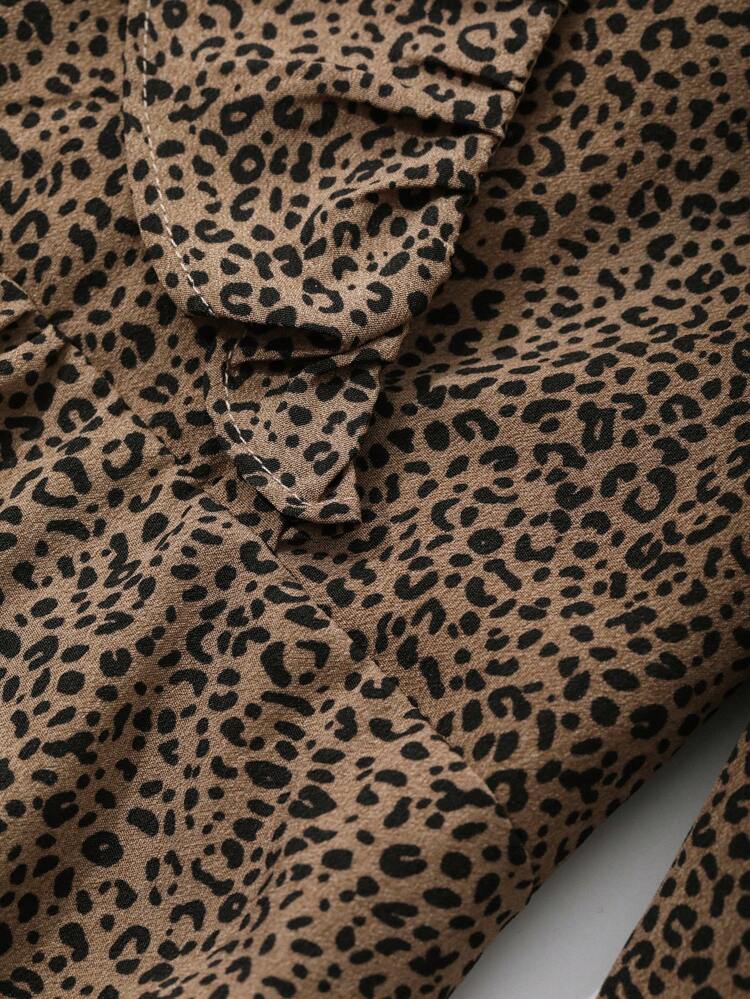 New Arrival Spring/Summer Date Night Wear Leopard Print Ruffle Hem Dress For Women,Fall Clothes Long Sleeve Dress