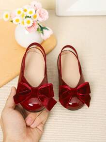 Fashionable & Lovely Girls' Bow Soft Bottom Baby Shoes - Burgundy - View 5