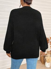Calvaya Plus Size Pullover Crew Neck Long Sleeve Knit Sweater, Casual And Fashionable For Everyday Wear, For Winter Knit Pullover Fall - Black - View 2