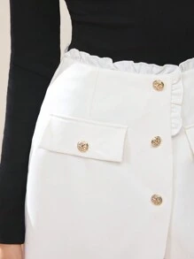 EastFlair Women's White Casual Loose 2 In 1 A-Line Skirt Shorts - White - View 5