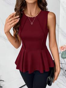 SHEIN Clasi Women's Ruffle Hem Tank Top Sleeveless - Burgundy - View 5