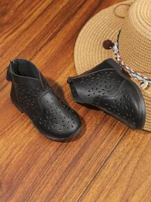 Toddler Perforated Breathable Cute Shoes, Fashionable Baby Boots - Black - View 4