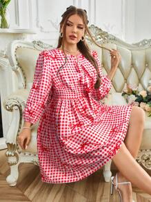 Celure Plus Size Women Elegant Versatile Commuter Tie Detail Dress, Valentine's Day